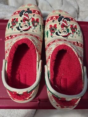 Disney Men's Holiday Clog Slippers in Cream, Red & Green